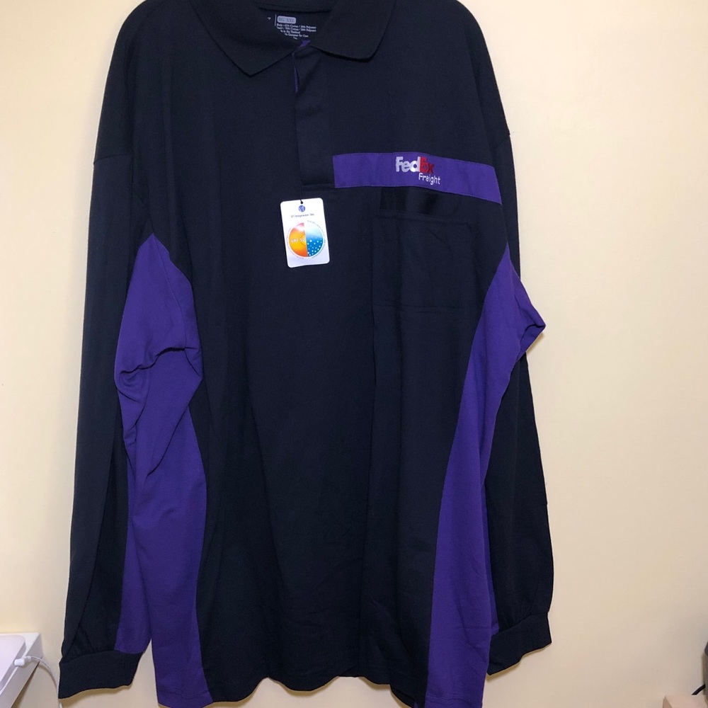 Fedex Freight Polo Long Sleeve Shirt XXL Black Purple NWT